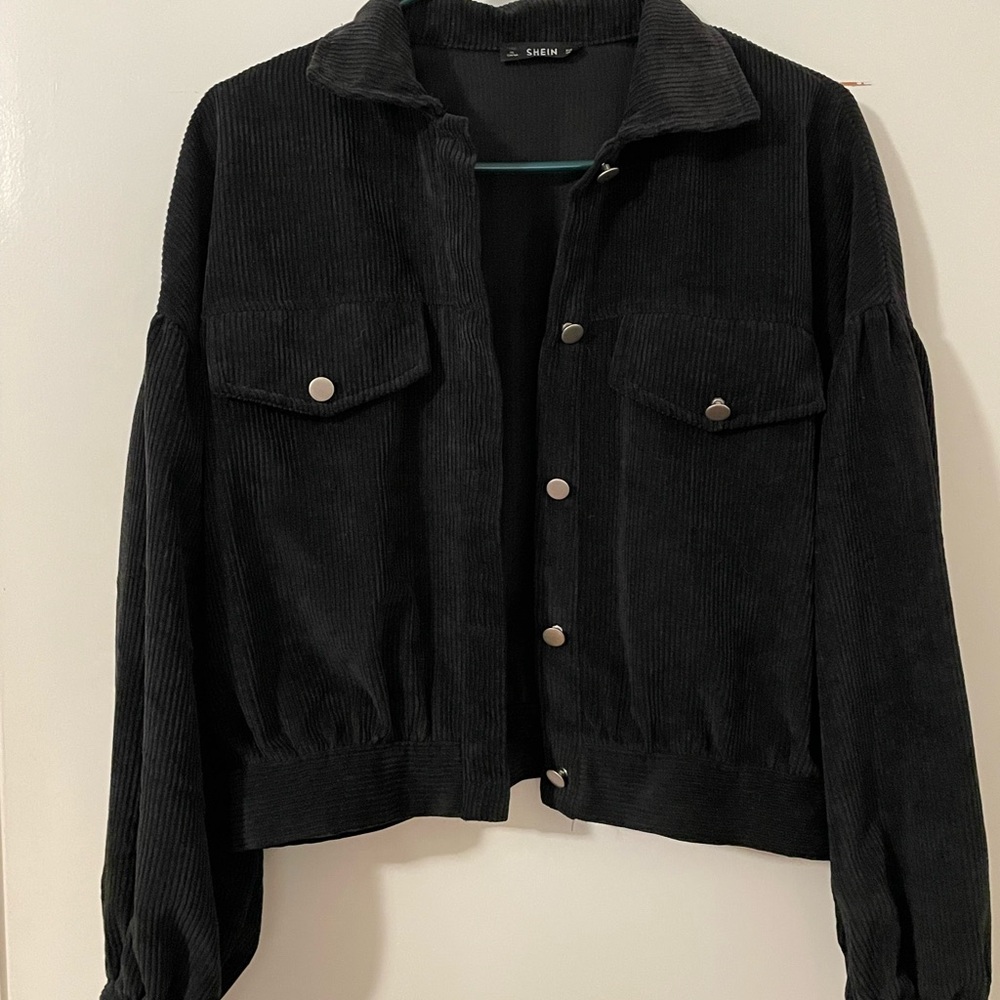 SHEIN Black Corduroy Utility Jacket